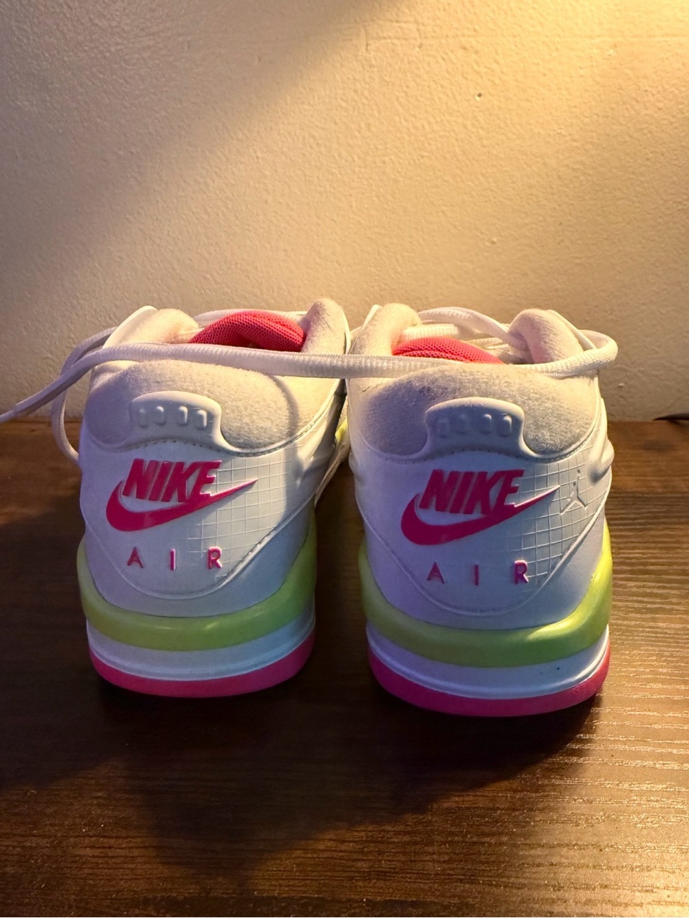Nike Kids Air Sneakers - White with Pink and Lime Accents